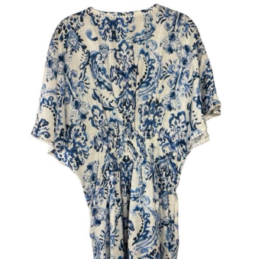 Sara Campbell Blue White Linen Kaftan Dress | Small | Coastal Resort - Picture 12 of 14